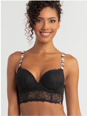 Jessica Simpson Black Push-up Bra 40DD Embroidery Longline NWT